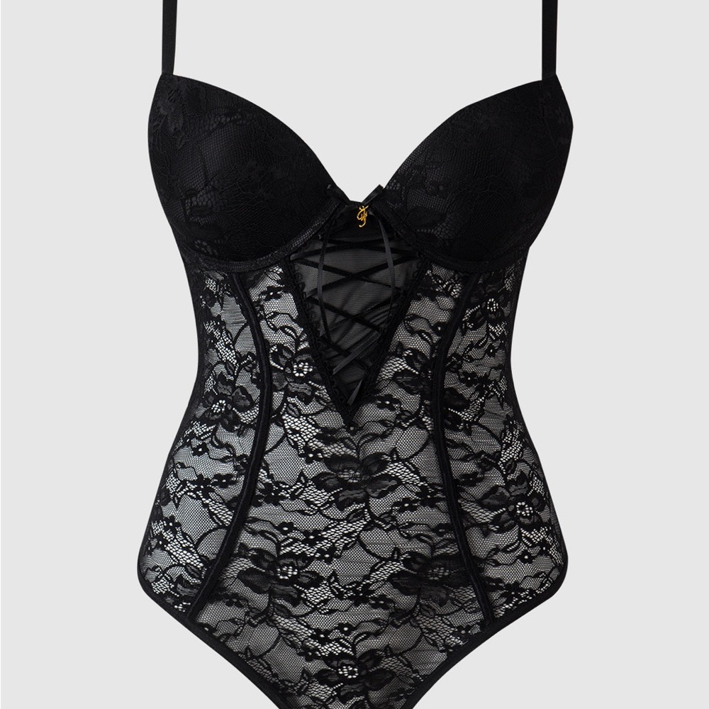 Frederick's of Hollywood Mabel Lace Underwire Lace Up Teddy Sz L